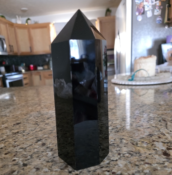 1.15LB 7" Natural Black Obsidian Obelisk Crystal Quartz Tower Point Energy| NEW - Picture 2 of 8